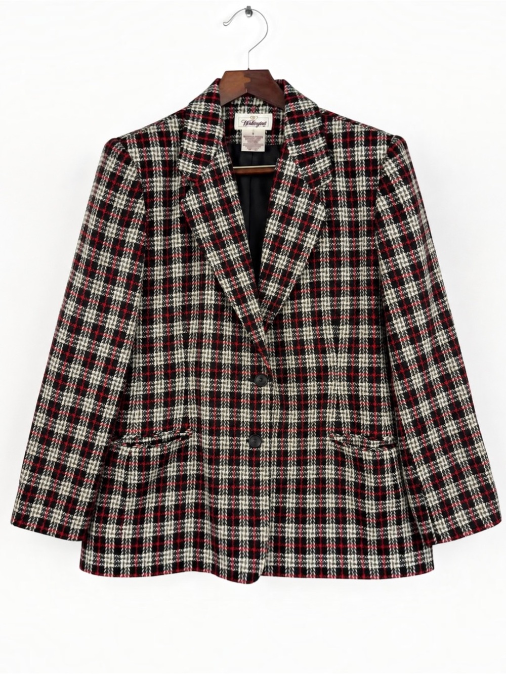 Vintage 90s Plaid Wool Blend Blazer Red Black Cream 16 Academia